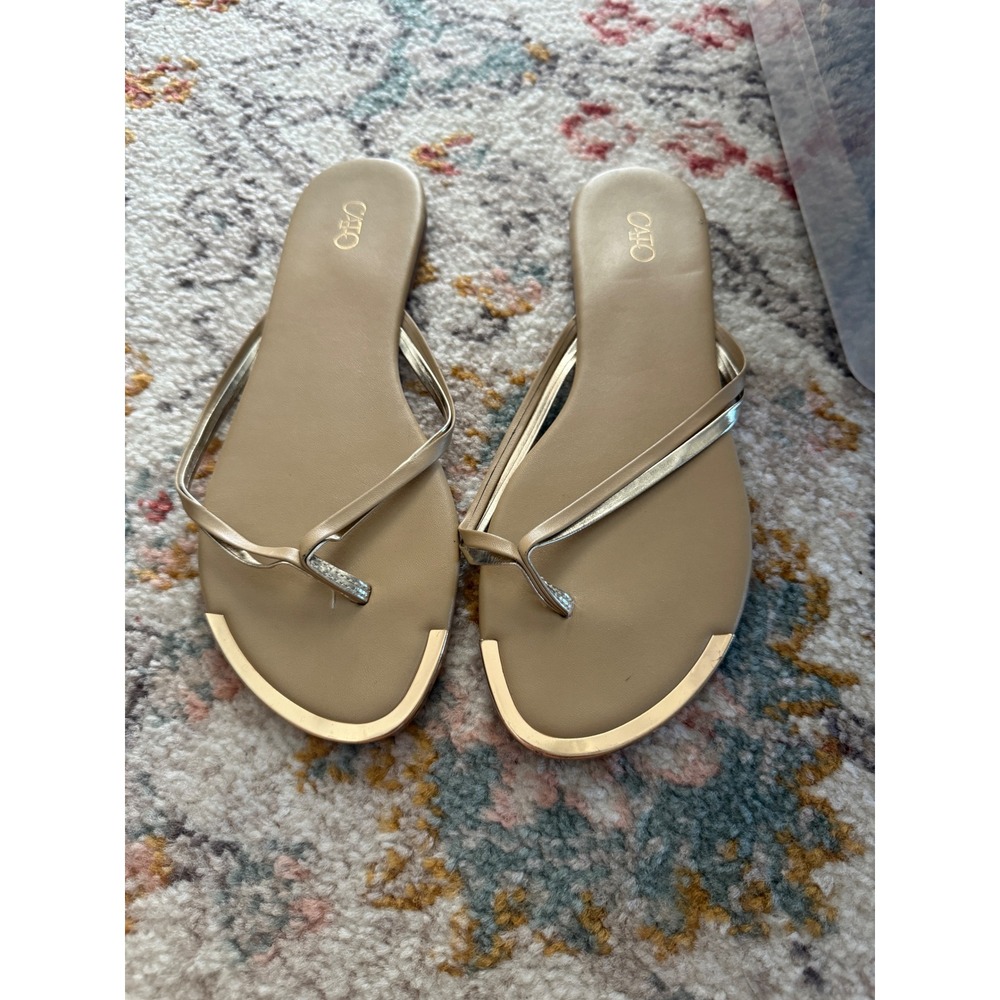 Cato Womens Gold Metallic Strap Flip Flop Sandals Flat Metal Toe Guard Size 8M